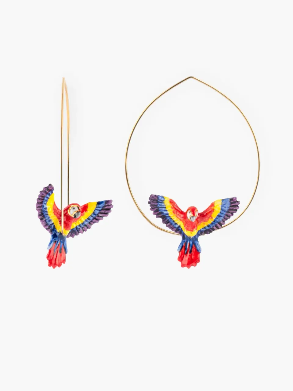 Nach Bijoux perroquet ara rouge en vol boucles d'oreilles créoles porcelaine