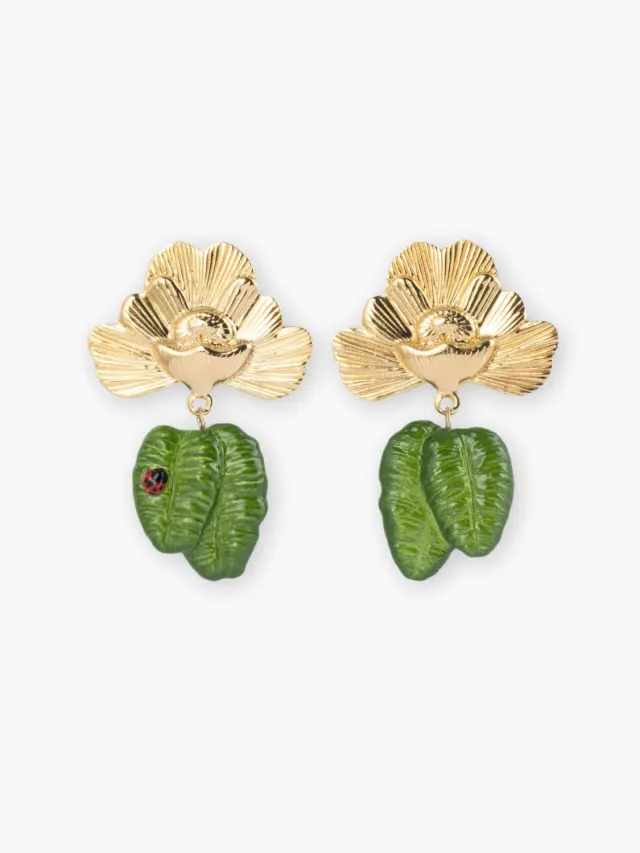 Nach Bijoux fleurs coccinelle pendantes boucles vertes