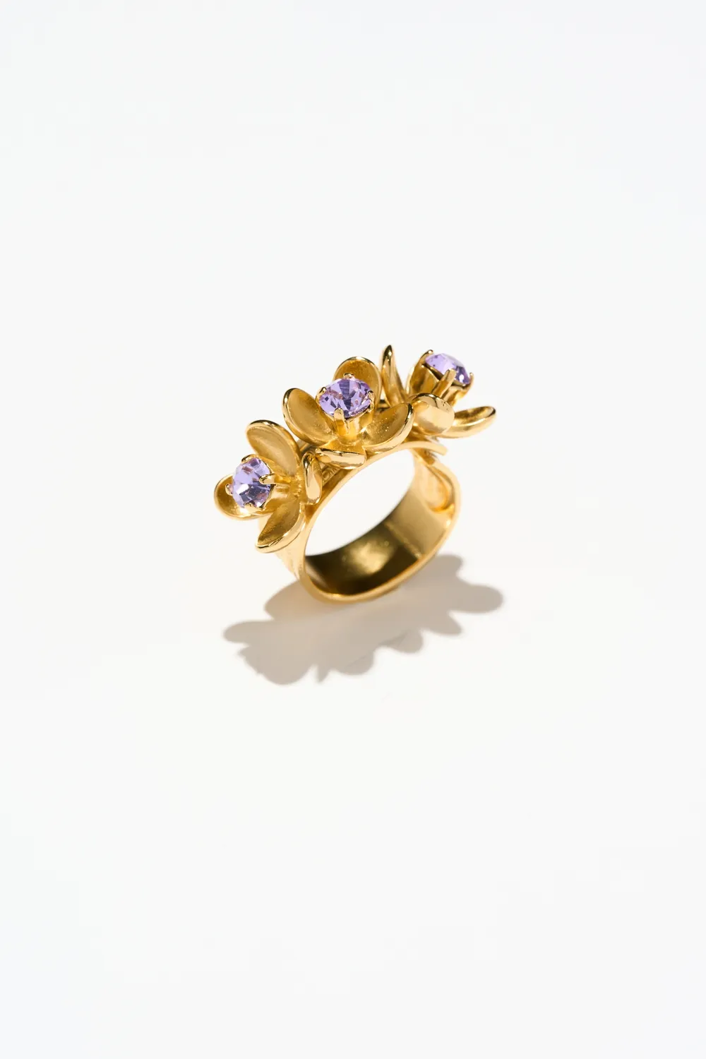 Philippe Ferrandis Eugenie bague ajustable 3 fleurs cristal vert