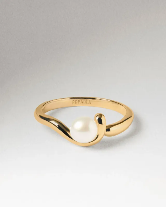 PDPAOLA La Perla Aura bague perle plaqué or