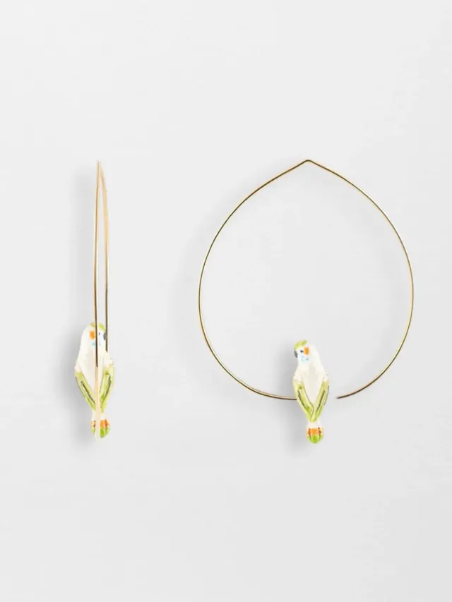 Nach Bijoux Grandes créoles perruche blanche boucles d'oreilles porcelaine