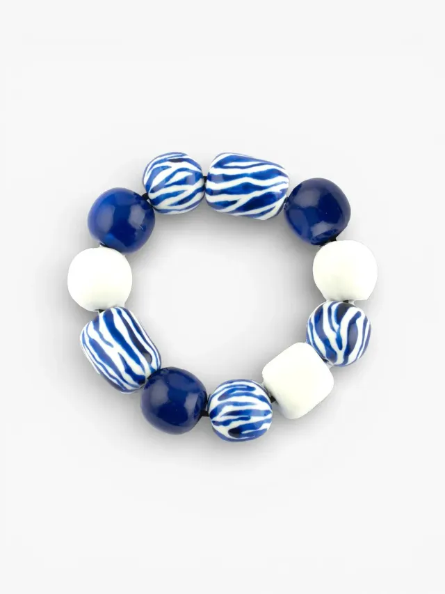 Nach Bijoux zébrées bleues maxi bracelet perles ajustable