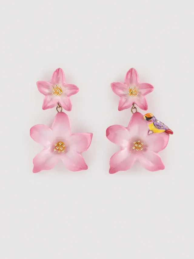 Nach Bijoux double lys roses boucles d'oreilles 5,3 cm