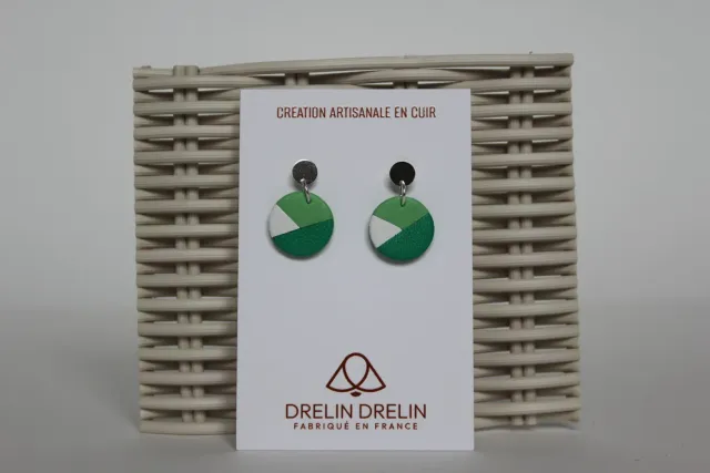 Drelin boucles d’oreilles cuir trio vert argent