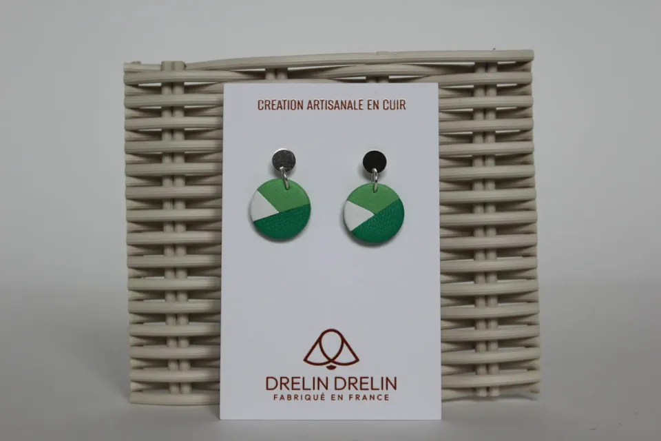 Drelin boucles d’oreilles cuir trio vert argent