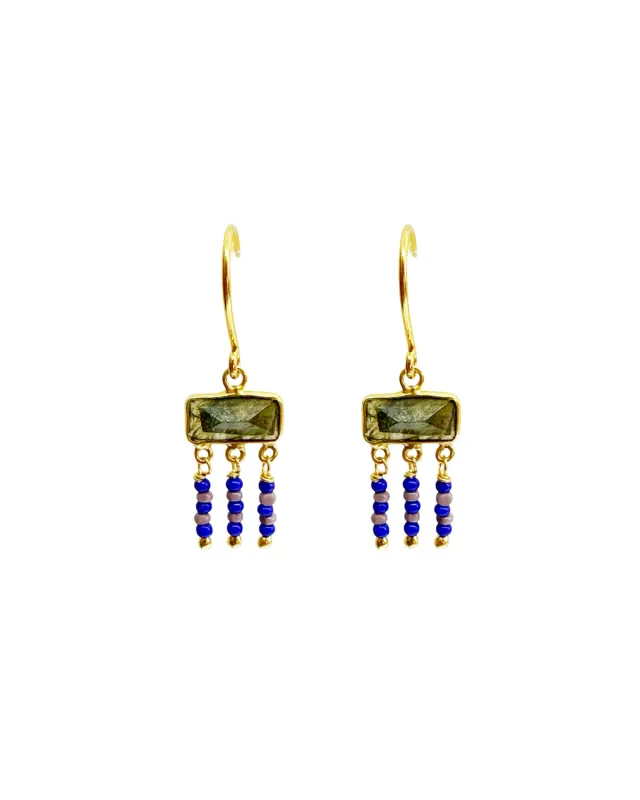 Le Fourbi de Capucine N55 boucles d'oreilles labradorite verre 3 cm