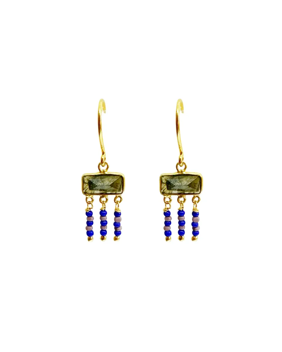 Le Fourbi de Capucine N55 boucles d'oreilles labradorite verre 3 cm