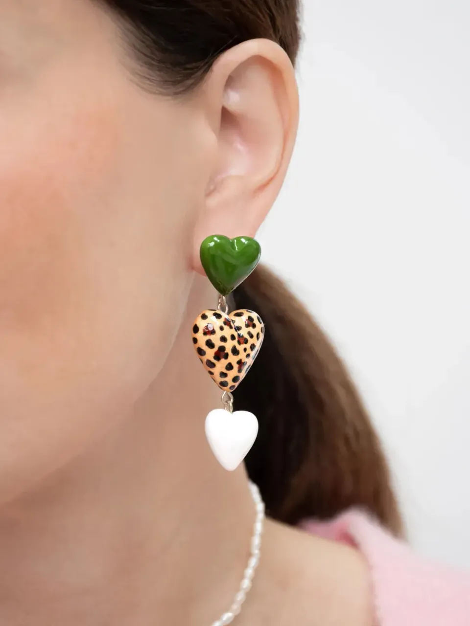 Nach Bijoux triples cœurs boucles pendantes vertes 2,5 cm