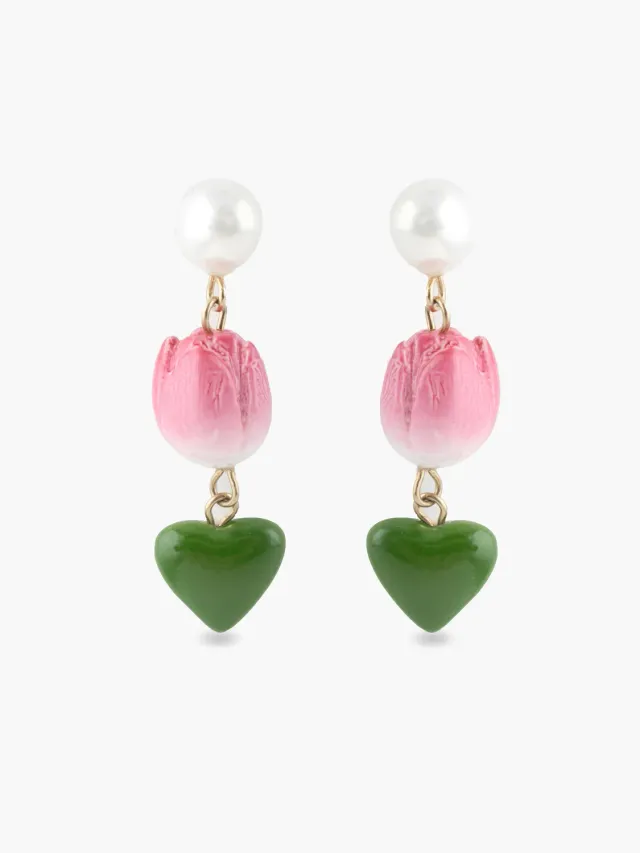 Nach Bijoux Pendante perle tulipe et cœur boucles doreilles nacre