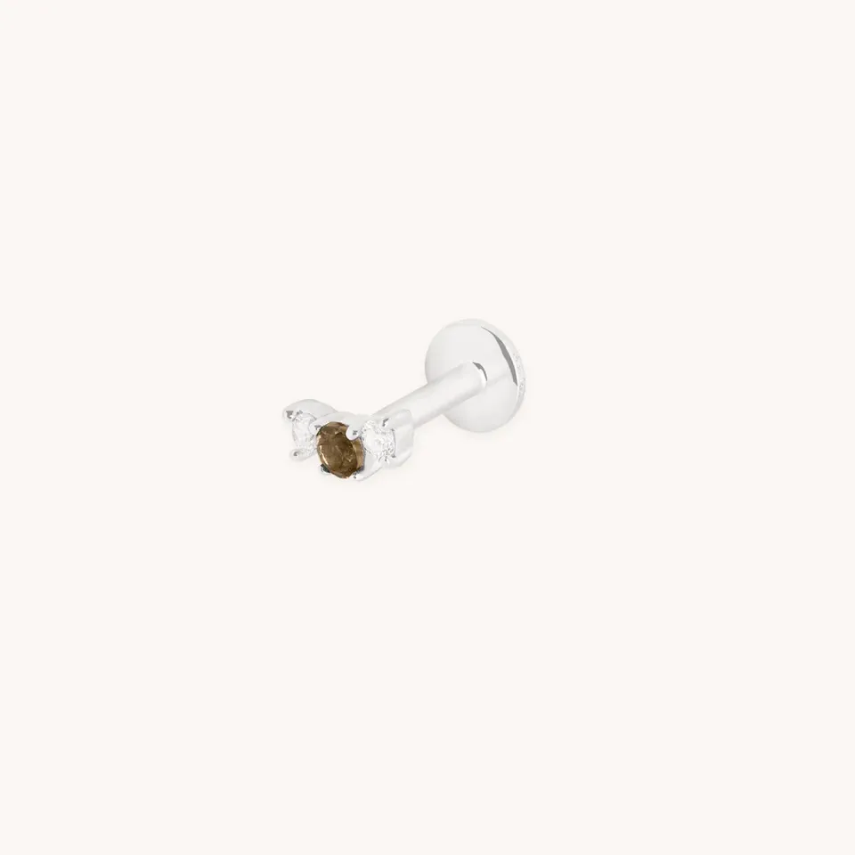Astrid & Miyu Smokey Quartz clou piercing or blanc massif