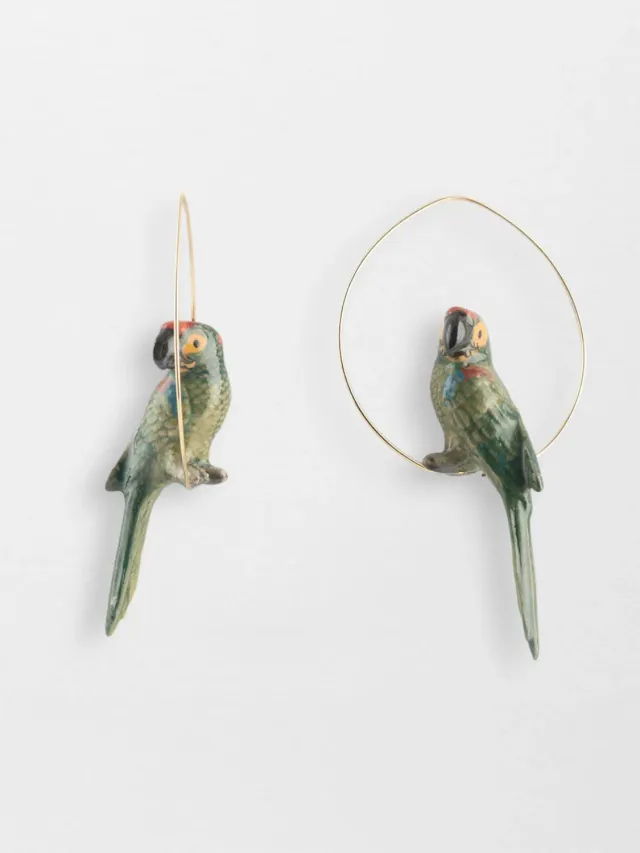 Nach Bijoux perroquet vert grandes créoles porcelaine 7 cm