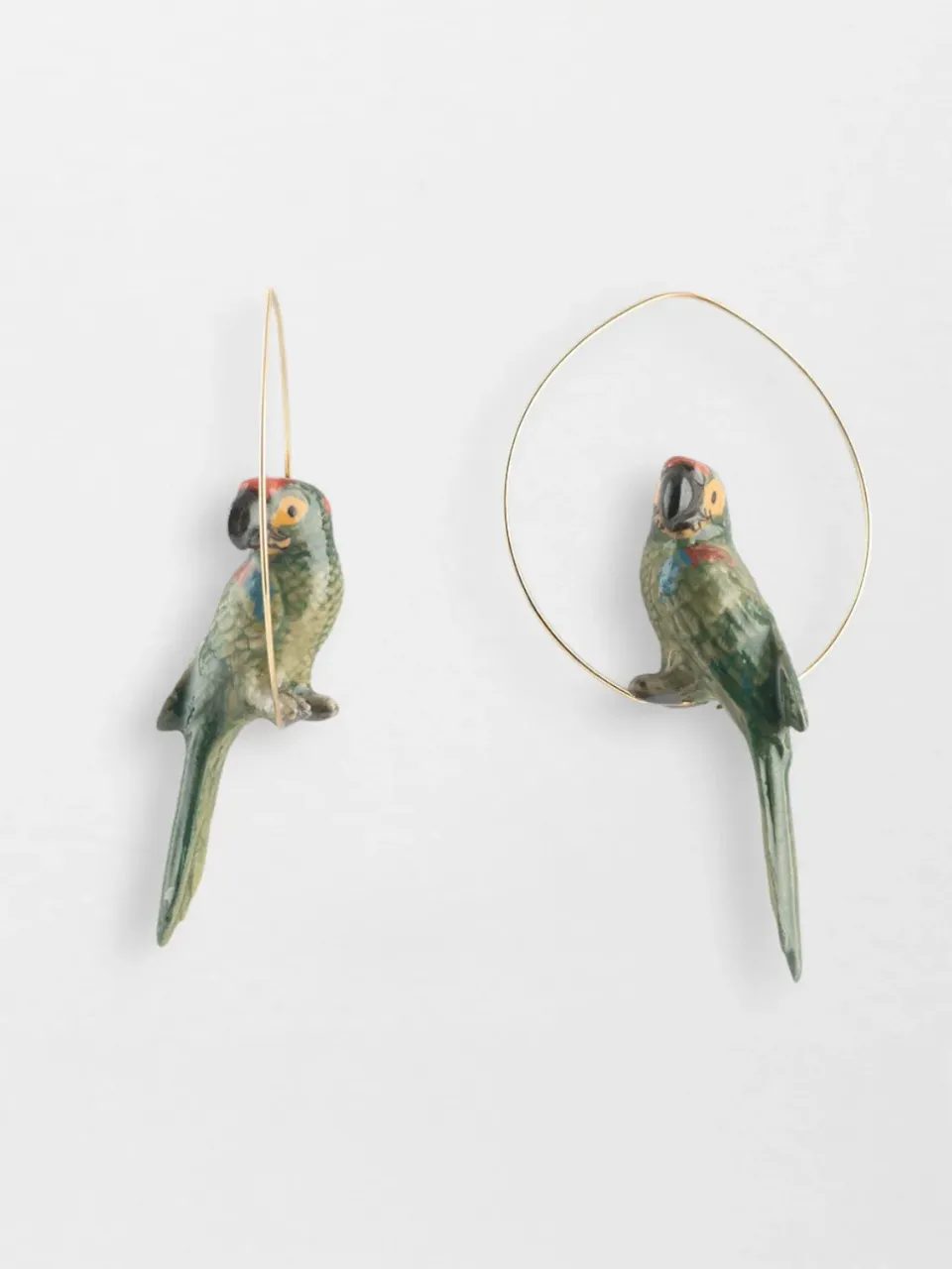 Nach Bijoux perroquet vert grandes créoles porcelaine 7 cm
