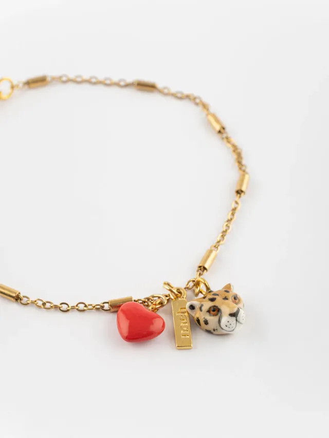 Nach Bijoux Bracelet chaîne léopard et cœur porcelaine verre