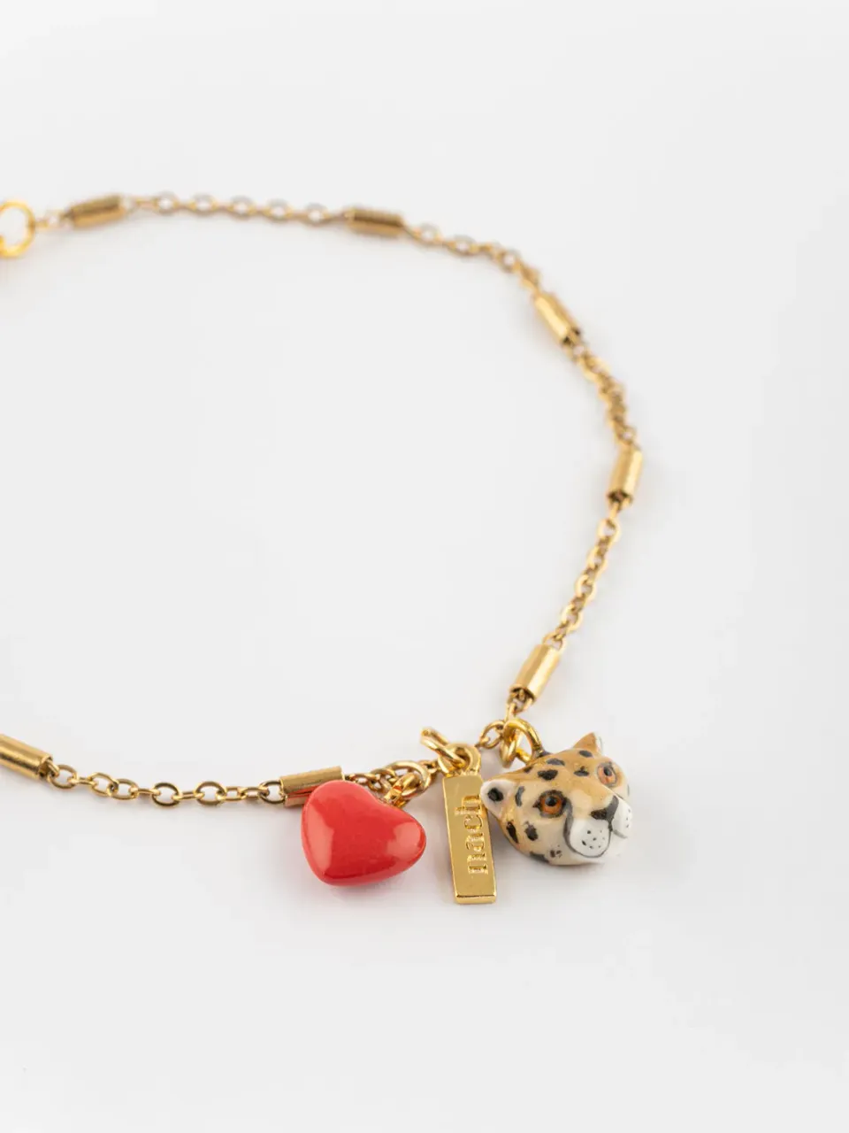 Nach Bijoux Bracelet chaîne léopard et cœur porcelaine verre
