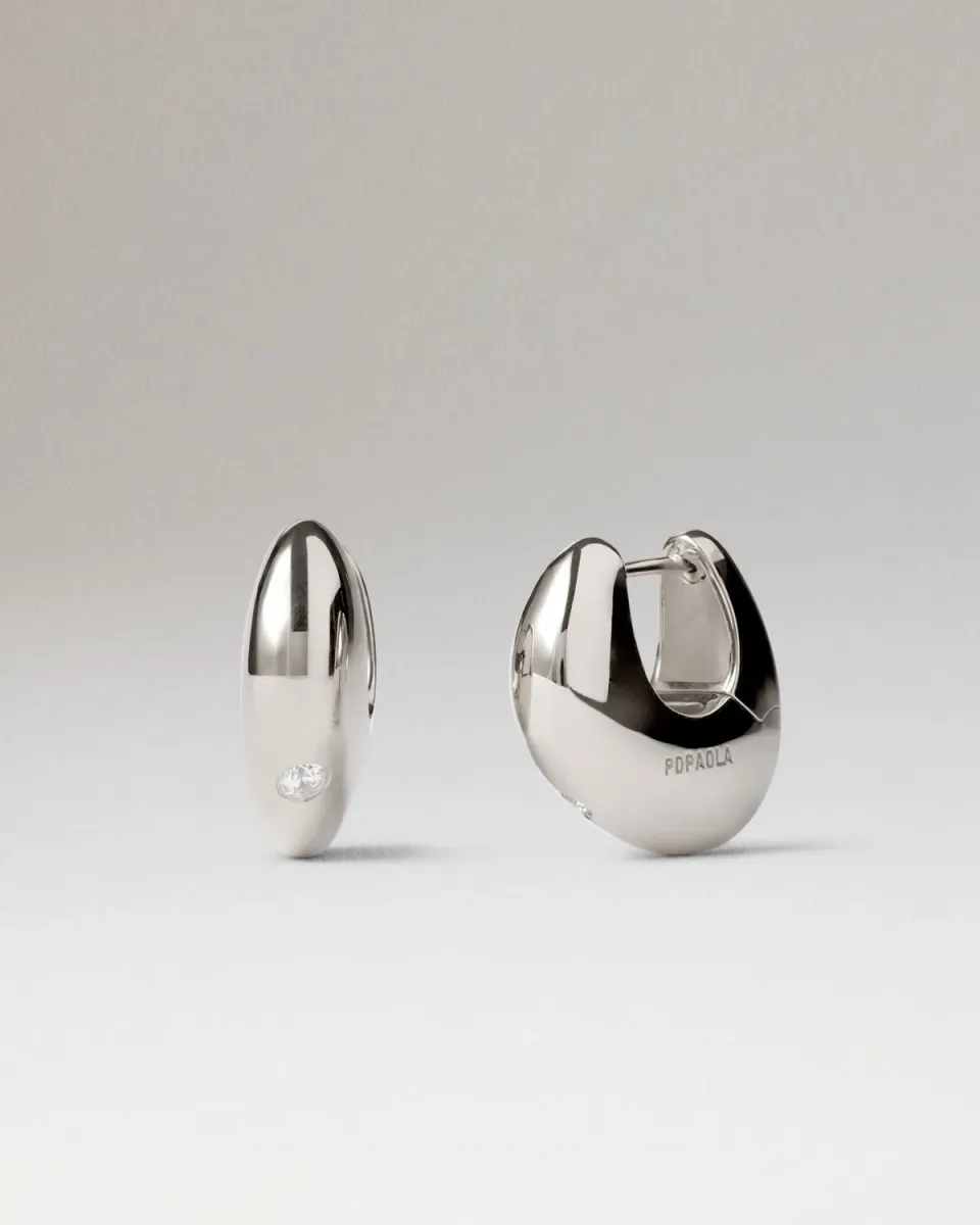 PDPAOLA Wave créoles argent zirconia blanche 17,5 mm