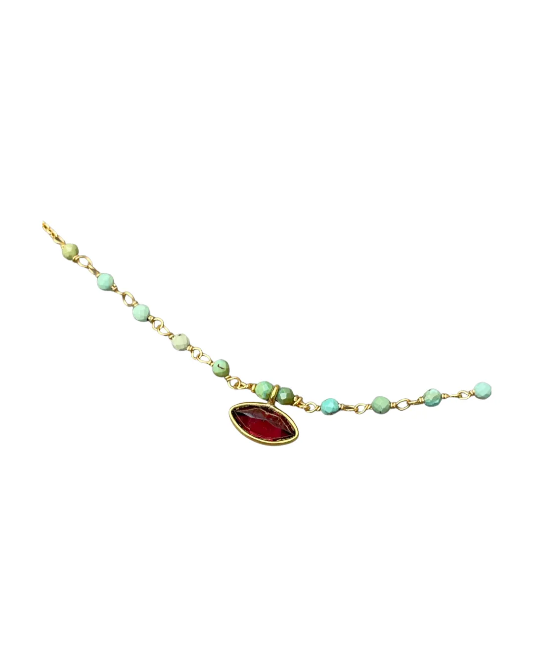 Le Fourbi de Capucine LF117 collier laiton doré grenat turquoise