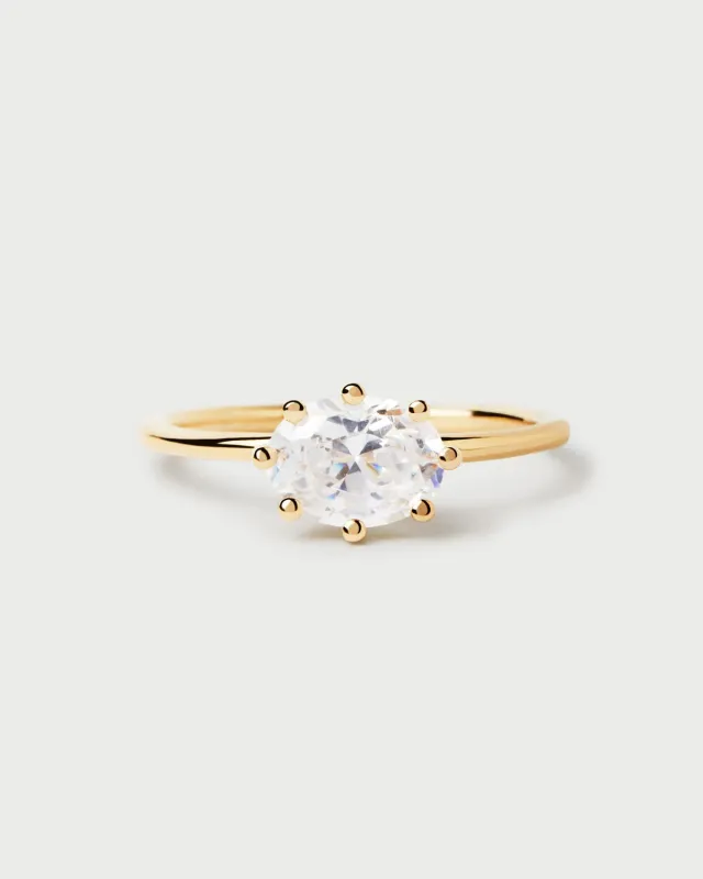 PDPAOLA Kim bague plaqué or zirconia 6x8 mm