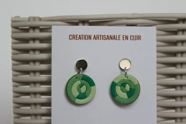 Drelin Trio Verts boucles cuir marqueté argent
