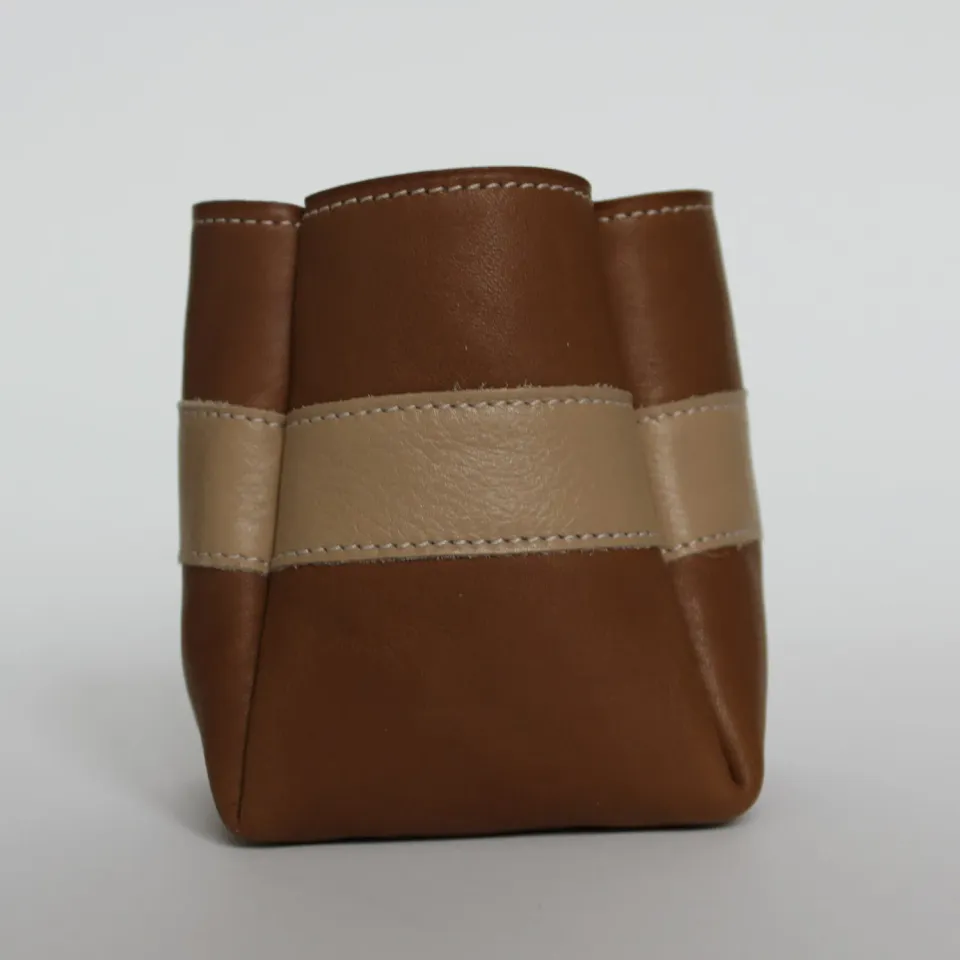 Drelin pot à crayons cuir tons marrons
