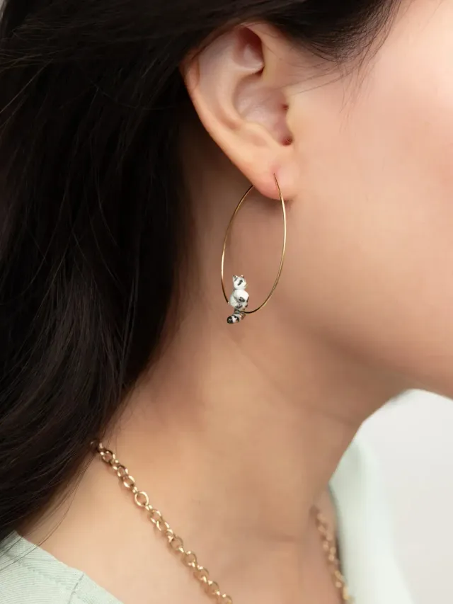 Nach Bijoux raton laveur moyennes créoles boucles porcelaine