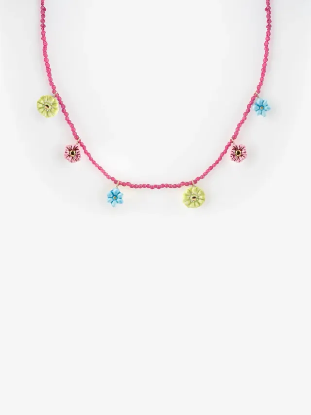 Nach Bijoux perles et fleurs collier porcelaine 141 cm