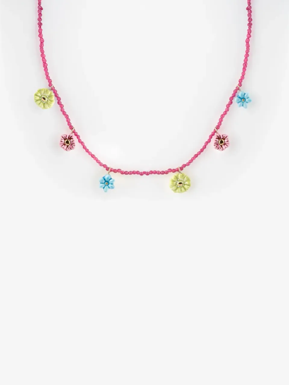 Nach Bijoux perles et fleurs collier porcelaine 141 cm