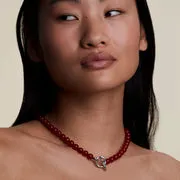 Astrid & Miyu Sunset Red collier perles argent