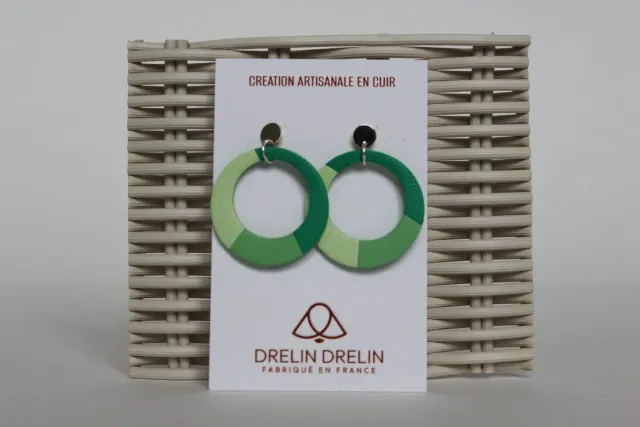Drelin boucles d’oreilles cuir trio vert argent