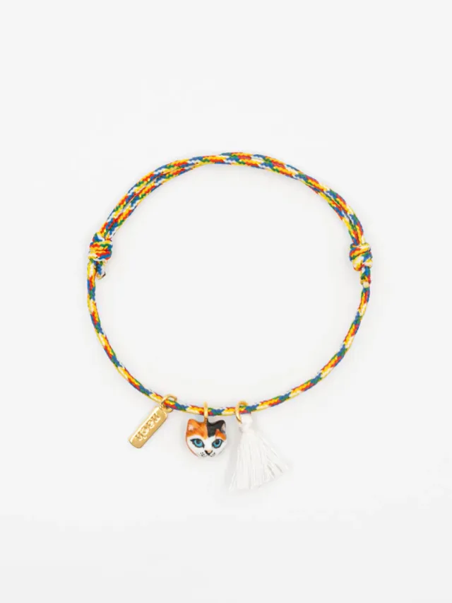 Nach Bijoux bracelet cordon chat multicolore pompon porcelaine