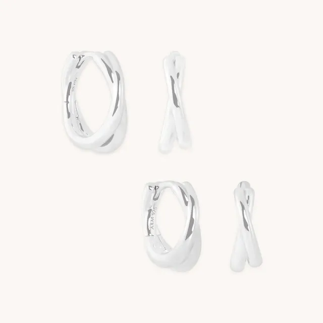 Astrid & Miyu Crossover Illusion Hoops boucles d'oreilles argent set
