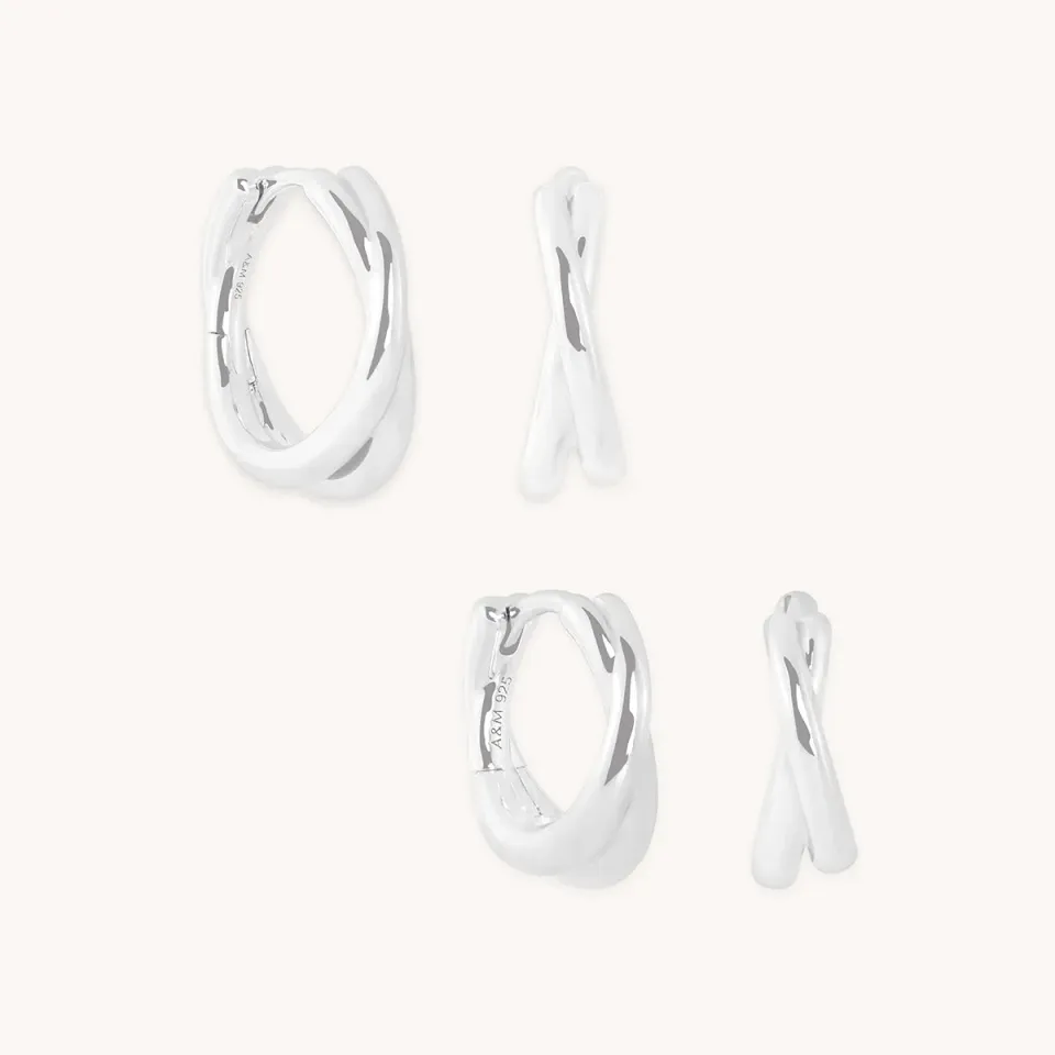 Astrid & Miyu Crossover Illusion Hoops boucles d'oreilles argent set