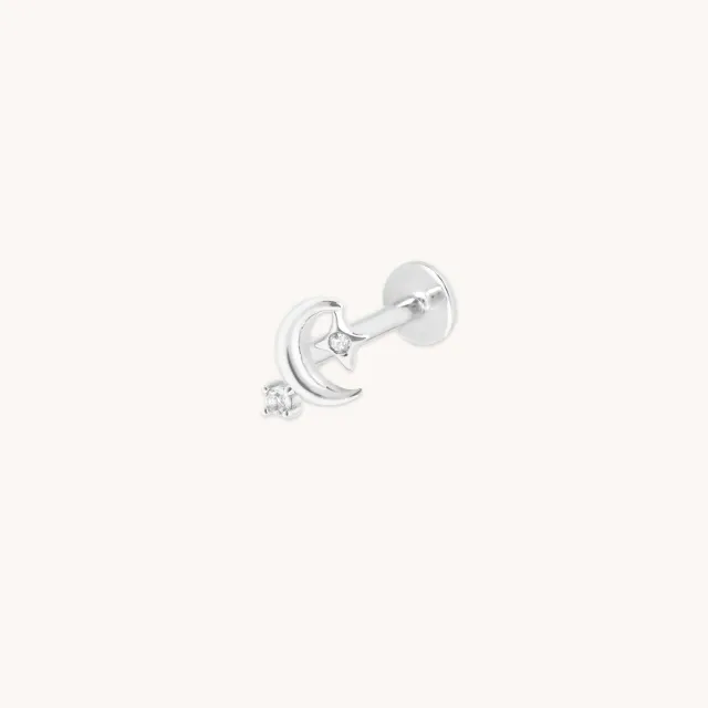Astrid & Miyu Celestial clou piercing lune or blanc massif