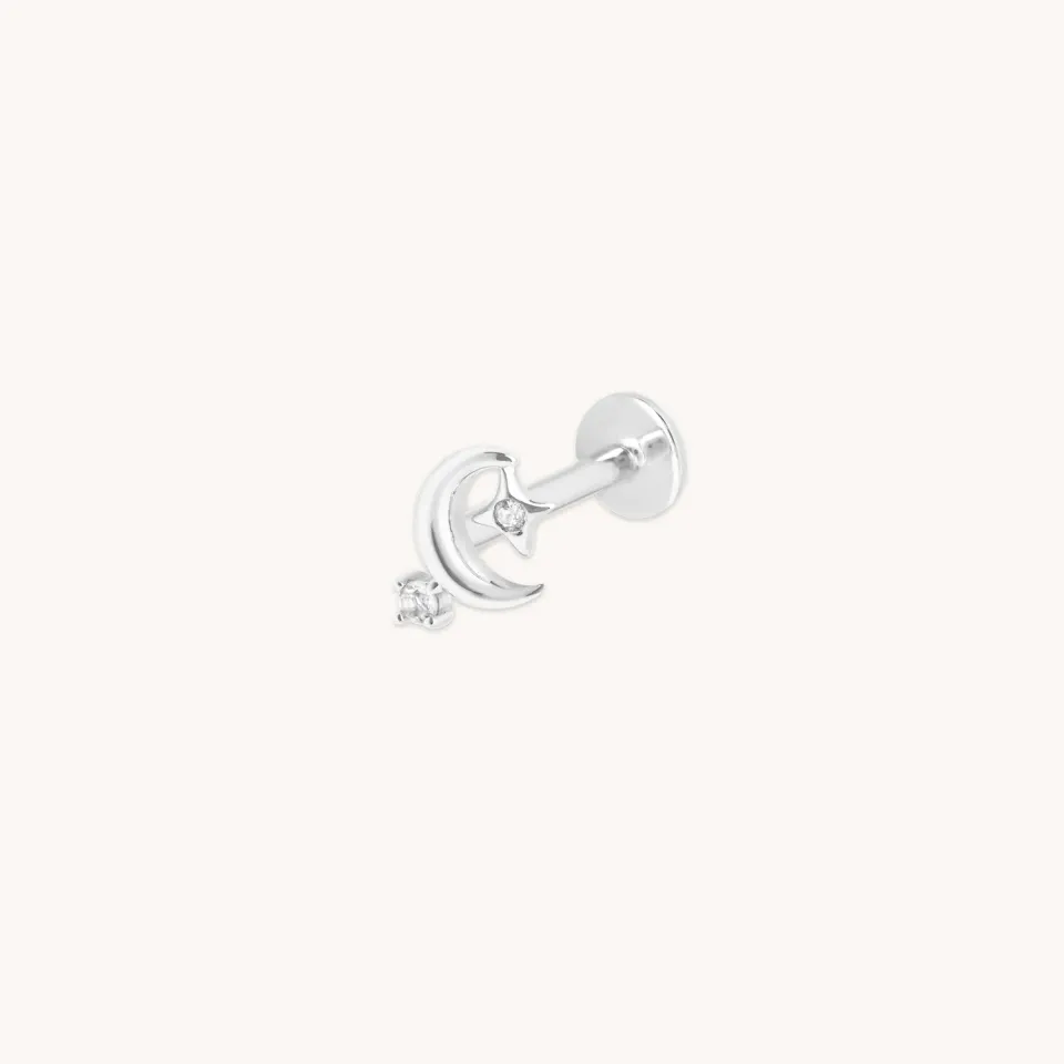 Astrid & Miyu Celestial clou piercing lune or blanc massif