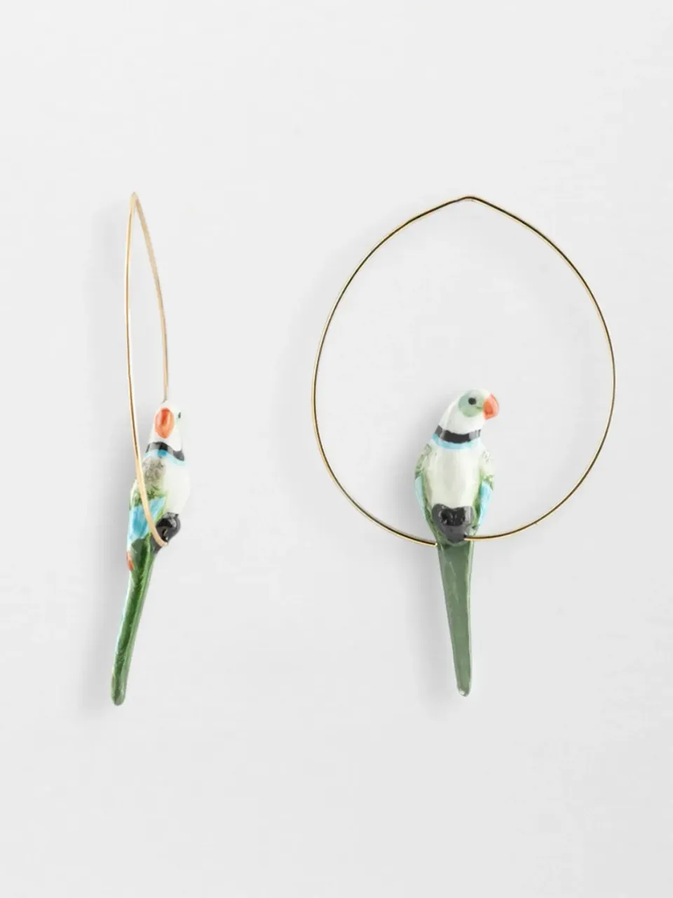 Nach Bijoux Perroquet bleu vert grandes créoles porcelaine 6,5 cm