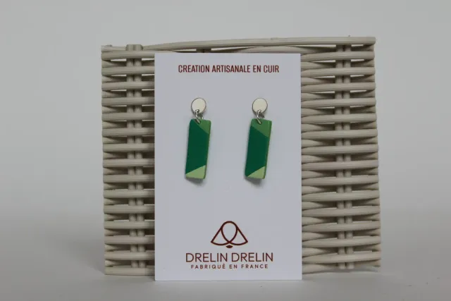 Drelin boucles d’oreilles trio cuir vert argent 925