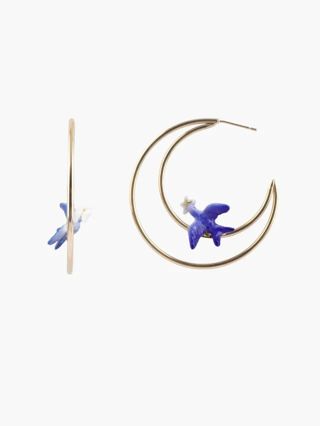 Nach Bijoux Cosmic Créoles lunes hirondelle bleue paire porcelaine