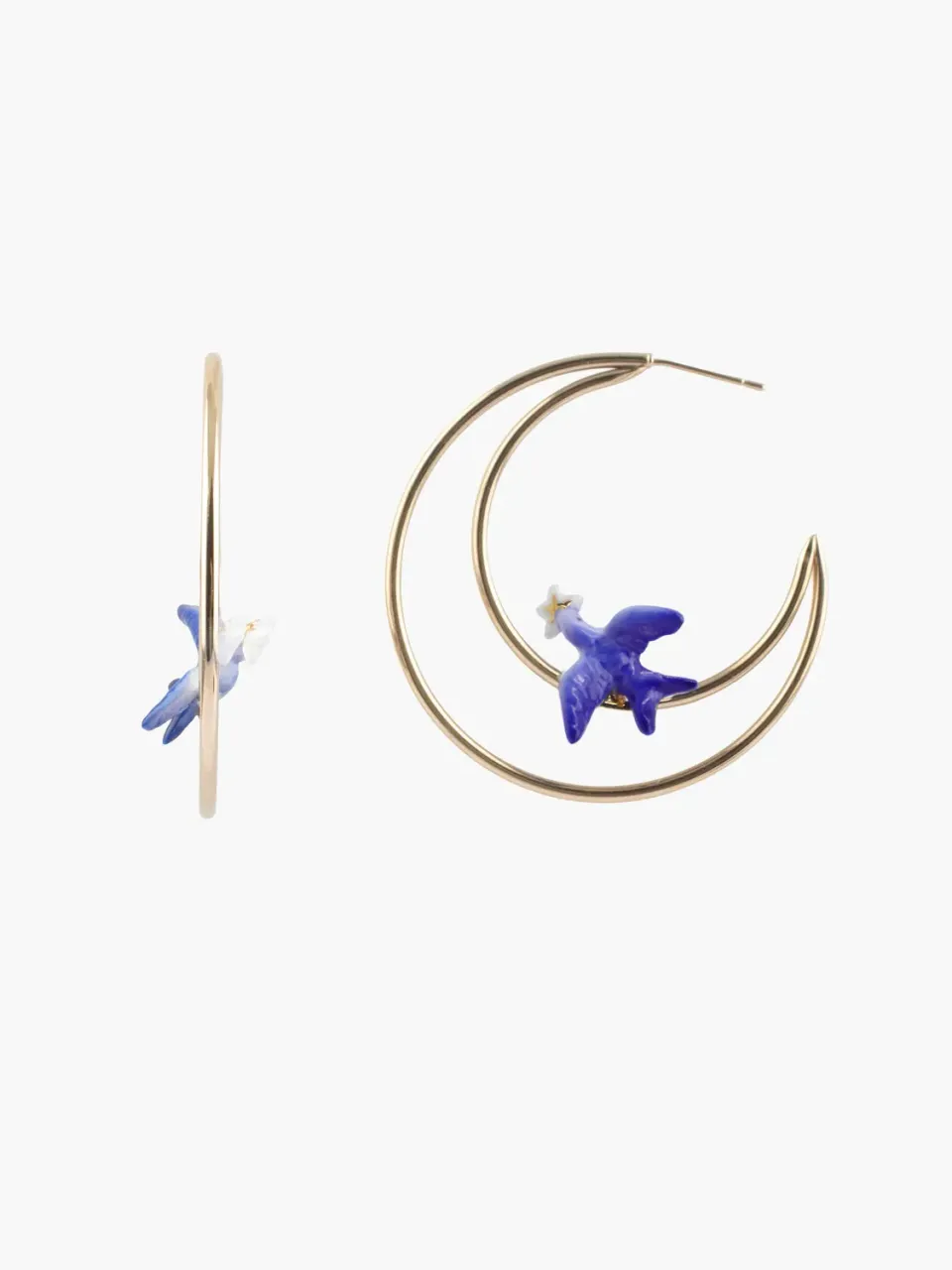 Nach Bijoux Cosmic Créoles lunes hirondelle bleue paire porcelaine
