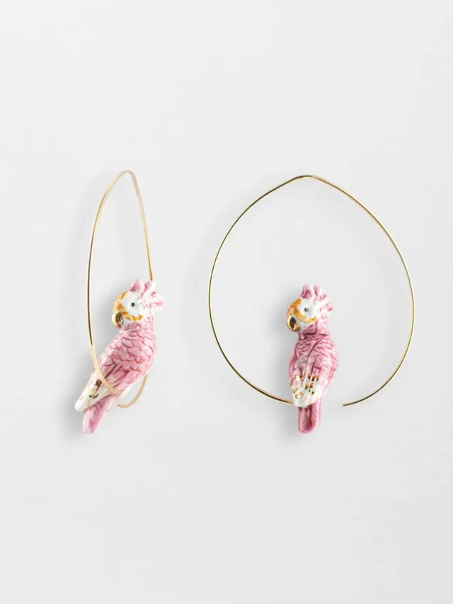 Nach Bijoux Grandes créole cacatoès rose boucles porcelaine