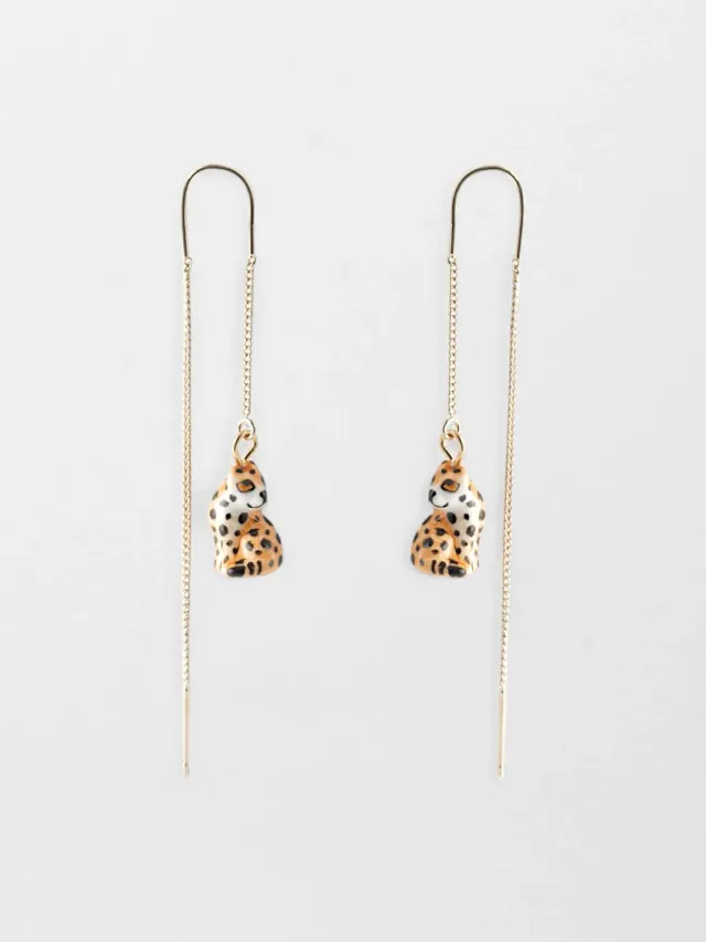 Nach Bijoux léopard longues boucles doreilles noires porcelaine