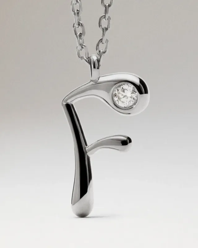 PDPAOLA lettre F collier pendentif argent 40-50 cm
