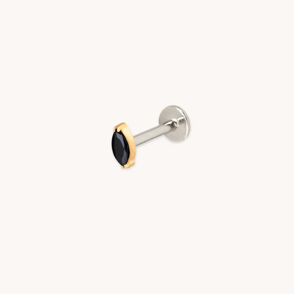 Astrid & Miyu Marquise Black Crystal piercing titane doré