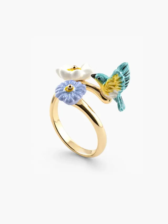 Nach Bijoux Oiseau Paruline Bleue bague ajustable porcelaine