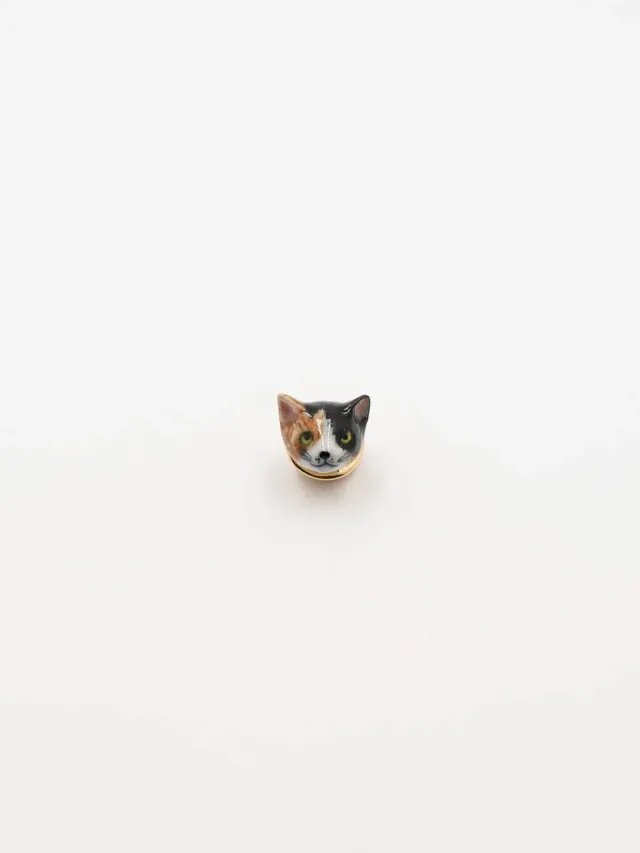 Nach pin's chat broche porcelaine dorée 20 mm