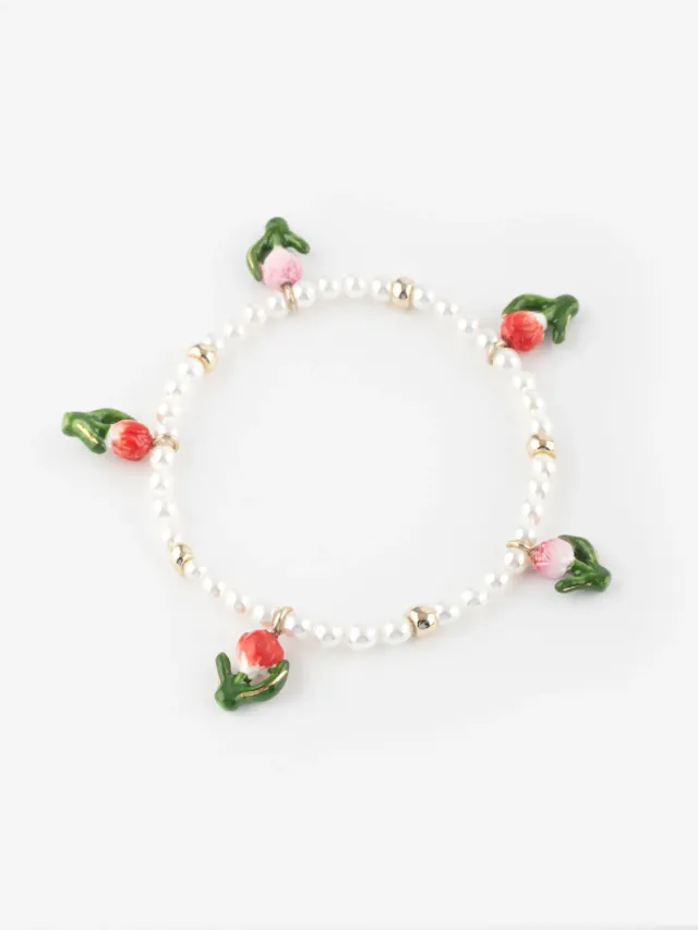 Nach Bijoux Tulipes perles blanches bracelet porcelaine rivière