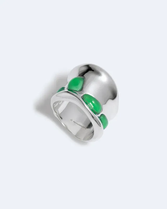 Completedworks Cobblestones bague pierre verte argentée