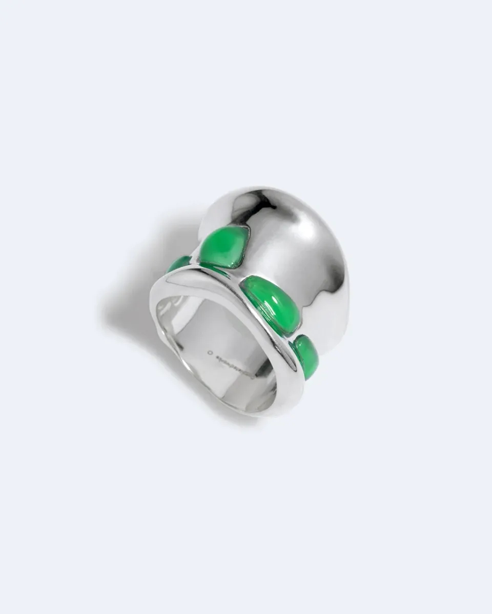 Completedworks Cobblestones bague pierre verte argentée