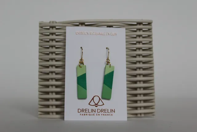 Drelin boucles d'oreilles cuir trio vert plaqué or