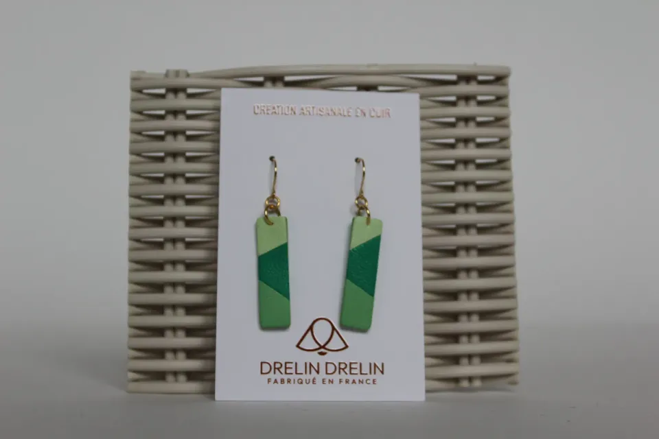Drelin boucles d'oreilles cuir trio vert plaqué or