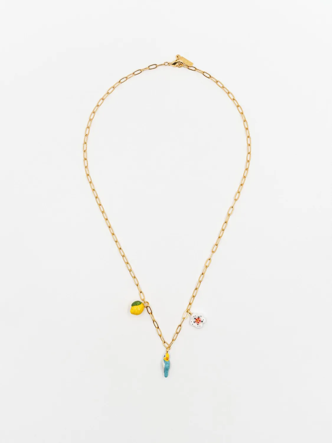 Nach Bijoux Perruche Bleue collier porcelaine 50 cm doré