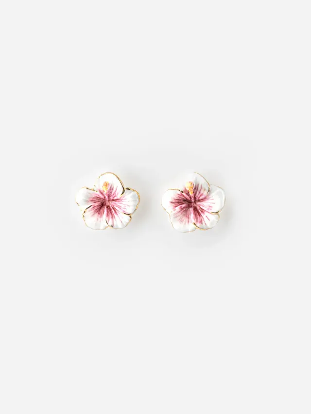 Nach Bijoux hibiscus boucles d'oreilles fleurs porcelaine rose